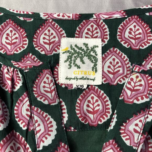 Citrus by Called to Surf Floral Maxi Dress Size M Green/Pink Cinched Waist Boho - Picture 3 of 11